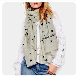 Victoria Secret Winter Angel Collection Night Stars Wool Scarf Wrap Shawl Grey